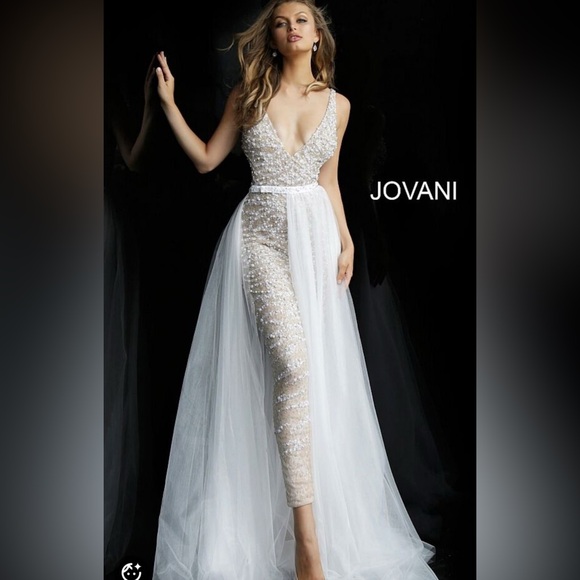 JOVANI 60010 BEADED WEDDING JUMPSUIT No Skirt - size 8 - Picture 2 of 6